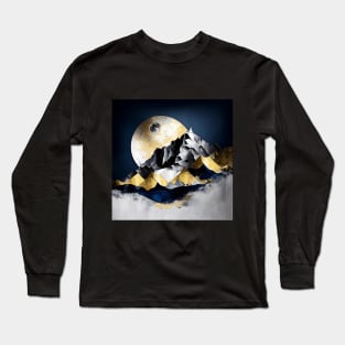 Textured Rustic Metallic Moonlit Mountains Long Sleeve T-Shirt